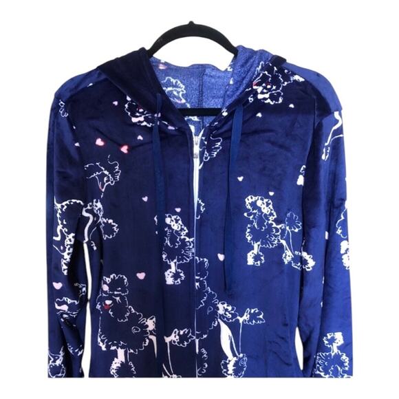 Hale Bob Pajamas NWT White Poodles Navy Pink Trim Wrist Ankles Hoodie Onesie Med - Picture 3 of 13